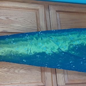 2 yds of green taffeta with silver embroidery
